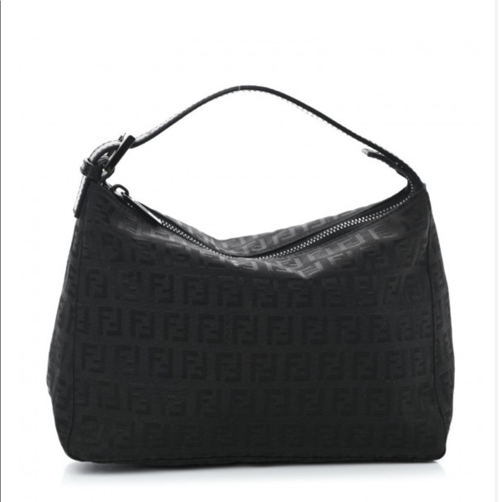 Fendi Black Zucchino Mini Pochette Buckle Strap Bag